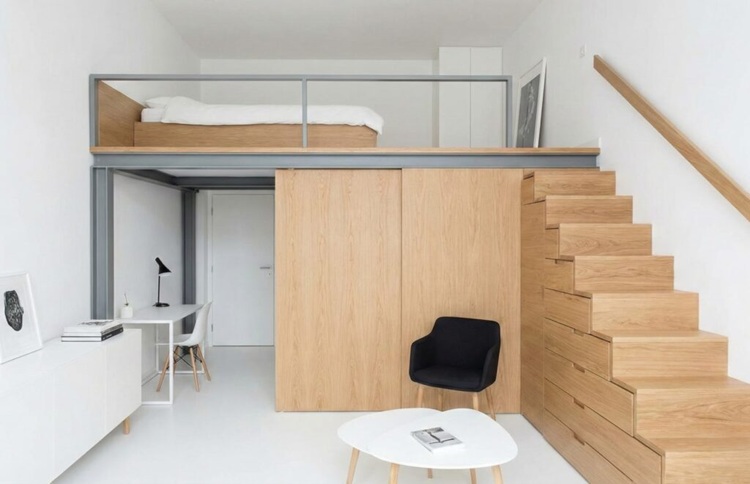 Mezzanine minimalis dengan tangga laci, Sumber: smsperkasa.com